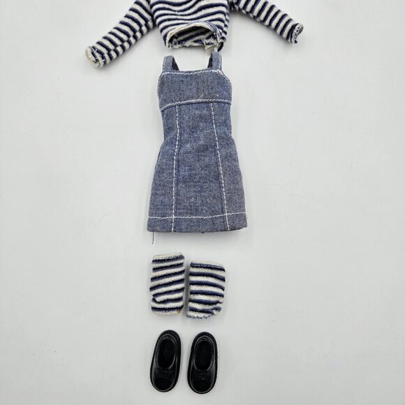 Skipper Denim Dress Outfit Vest Leg Warmers Shoes Barbie Doll Mattel 14381 14385 - Picture 12 of 14